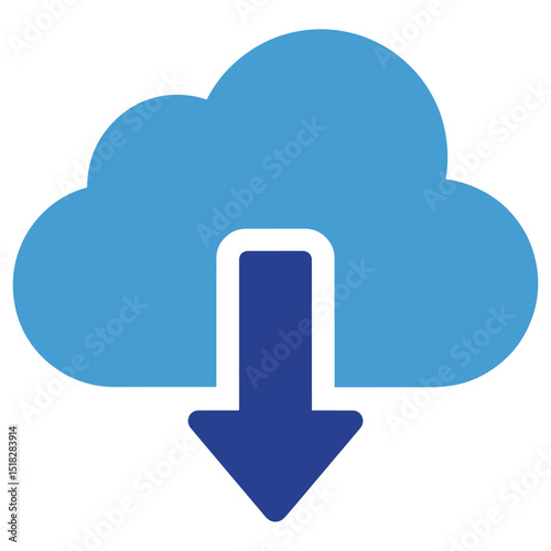 Blue cloud with a dark blue arrow pointing down representing a download from cloud storage