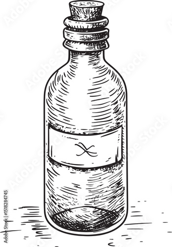 Message in bottle sketch engraving vector illustration. Scratch board style imitation. Hand drawn image.