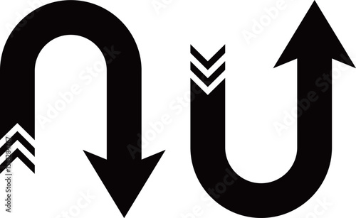 黒いV字型ストライプテールのU字上下矢印セット　Web　Adobe Illustrator Artwork
