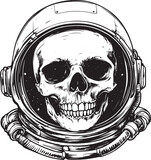 Human skull astronaut helmet sketch engraving vector illustration. Scratch board style imitation. Hand drawn image.