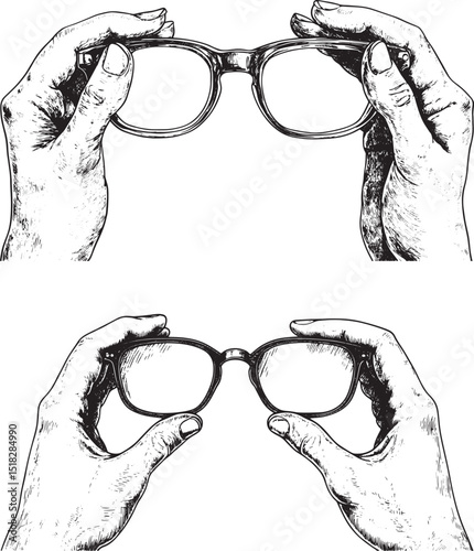 Glasses in hands sketch vintage engraving vector illustration. Scratch board style imitation. Black and white hand drawn image.