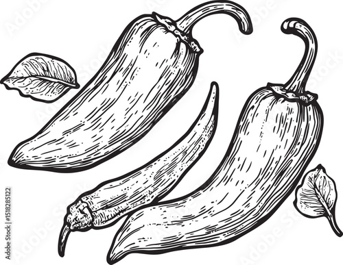 Peppers sketch engraving vector illustration. Scratch board style imitation. Hand drawn image.