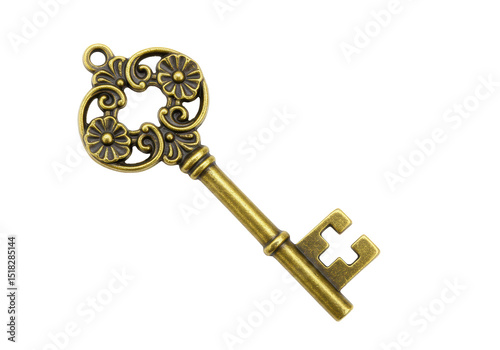 Isolated Intricate Vintage Brass Key