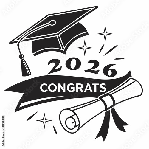 Class of 2026 Congrats greeting sign with academic cap and diploma & svg
