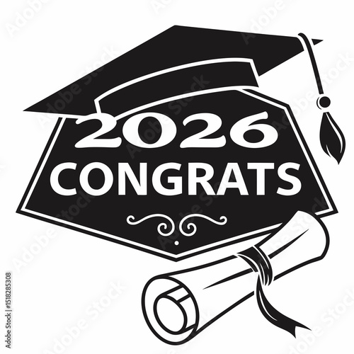 Class of 2026 Congrats greeting sign with academic cap and diploma & svg

