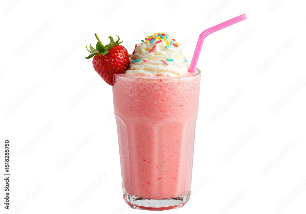 Isolated Strawberry Smoothie with Whipped Cream and Sprinkles Isolated Strawberry Smoothie with Whipped Cream and Sprinkles