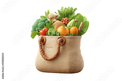 Fototapeta Naklejka Na Ścianę i Meble -  PNG Fresh harvest: bountiful bag of vibrant vegetables and fruits