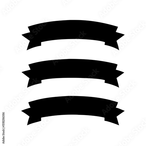 Three black silhouette ribbon banners design set