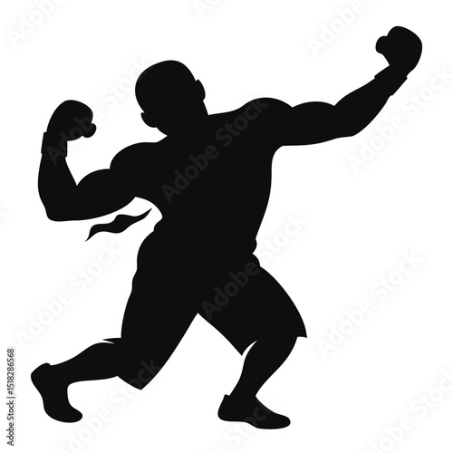 Boxer silhouette victory celebration, expressive pose