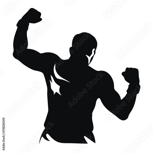 Boxer silhouette victory pose, expressive celebration