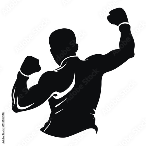Boxer silhouette victory celebration, expressive pose