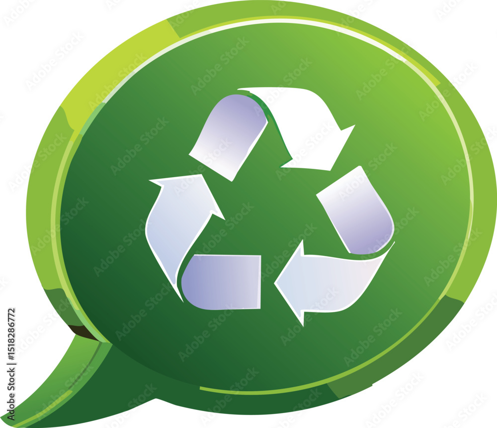 Obraz premium Chat Icon with Recycling Symbol Inside – Sustainable Communication Concept Vector