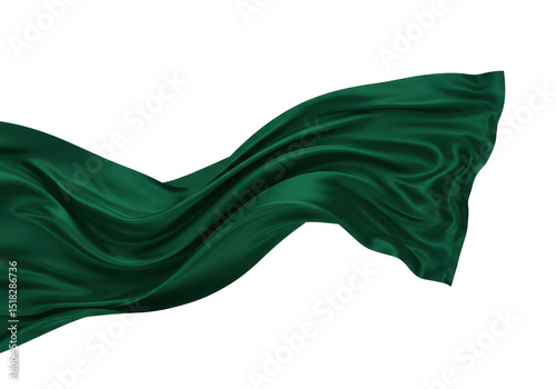 Isolated Flowing Emerald Green Silk Fabric