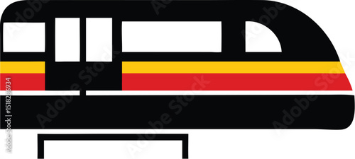Stylized of a Modern Black Train with Yellow and Red Stripe