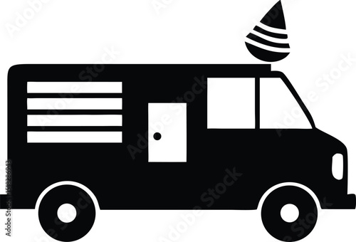 Black and White of a Mobile Ice Cream Truck Illustration Icon Element