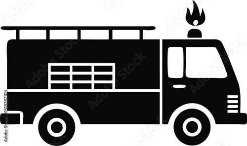 Black and White Firetruck with Ladder, Siren Light, and Multiple Windows
