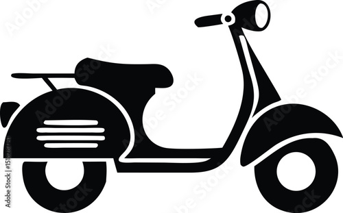 Black and White Scooter Illustration Simple Side View of a Classic Motorbike Design