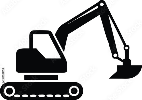 Black Silhouette Icon of an Excavator with a Bucket and Caterpillar Tracks
