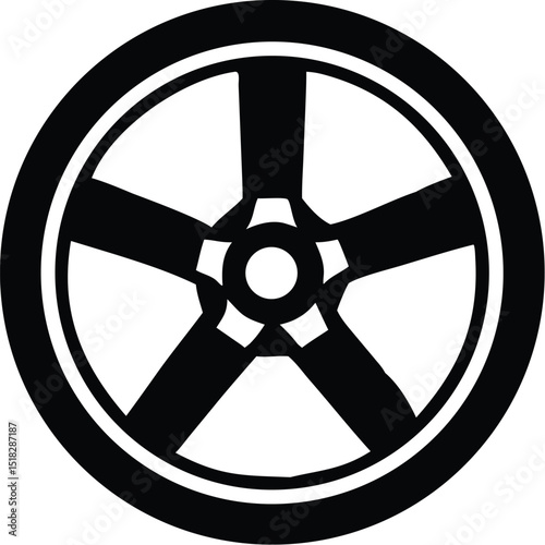 Black and White Depicting a Car Wheel with a FivePointed Star Design