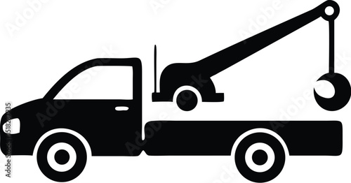 Black Silhouette Illustration of a Tow Truck with Hook Isolated on White Background