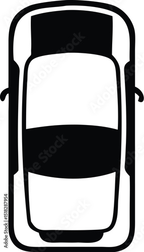 TopDown View of Isolated Black and White Car Silhouette with Doors and Windows Visible