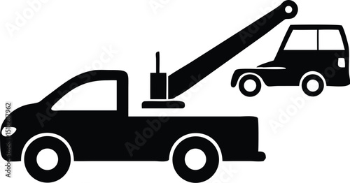 Black and White Tow Truck Silhouette with a Car Being Towed Away