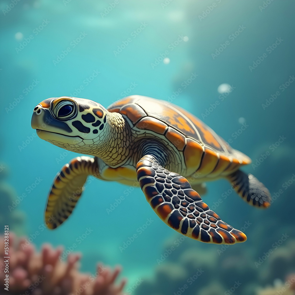 Fototapeta premium Cute turtle sealife animal