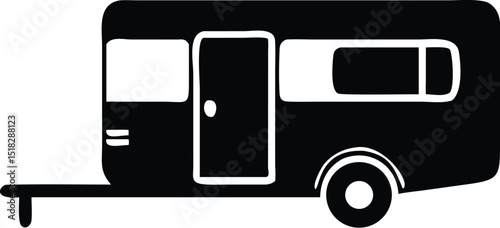 Black and White Illustration of a Camping Trailer, Minimalist Design for Travel and Adventure