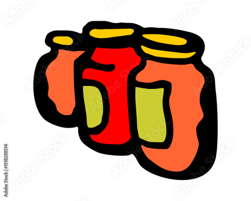 Vector color illustration of closed bottles with tomato juices on a white isolated background