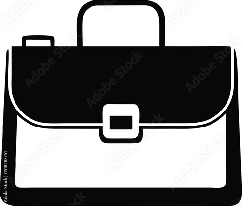 Black and White Illustration of a Briefcase with a Top Handle and Lock