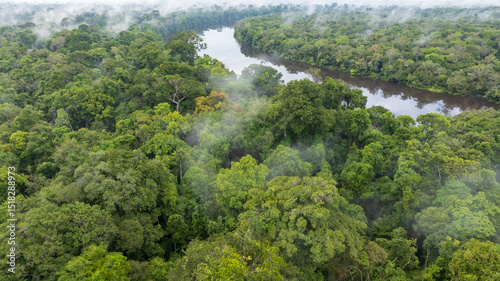 AERIAL VIEW OF FLOODED FORESTS IN THE PERUVIAN AMAZON RAINFOREST, AERIAL DRONE PHOTOGRAPHY OF THE NANAY RIVER AND THE FLOODED FORESTS OR IGAPOS photo