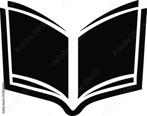 Simple Black and White Illustration of an Open Book with Pages