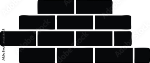 Black Silhouetted Brick Wall Section with Offset Bricks on a White Background