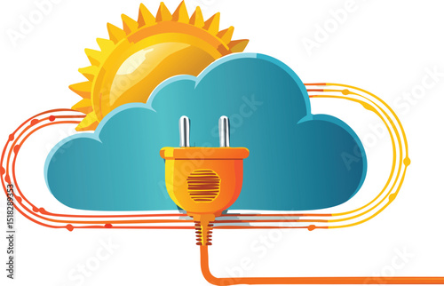 Floating Cloud with Plug, Sun, and Speech Lines – Renewable Energy Communication Concept