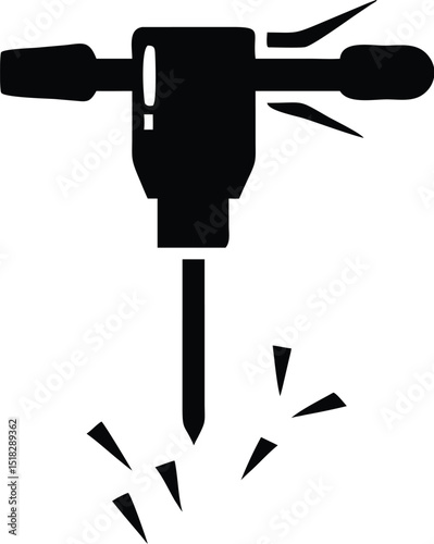 Black Jackhammer Tool Icon Drilling with Debris on White Background Illustration