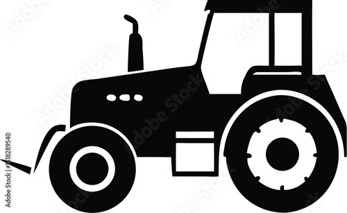 Black and White Tractor Illustration Side View of Agriculture Machinery for Farming Use