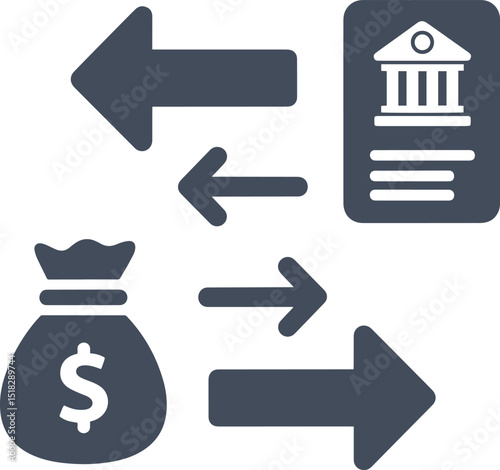 The image depicts a transfer of money with arrows indicating the direction of the movement