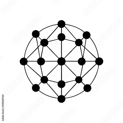 Abstract vector logo of a globe made with connecting nodes and lines.

