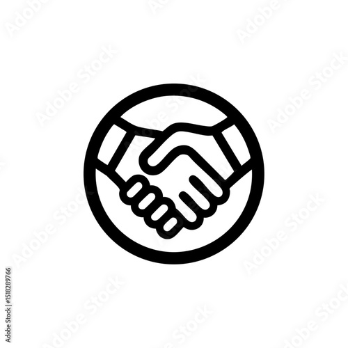Business partnership icon of a handshake enclosed in a round border, simple and clean.

