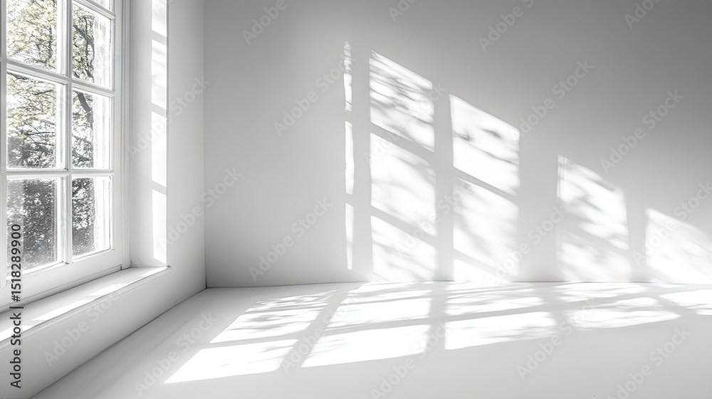 Obraz premium Simple interior corner with sunlit shadows and a window.