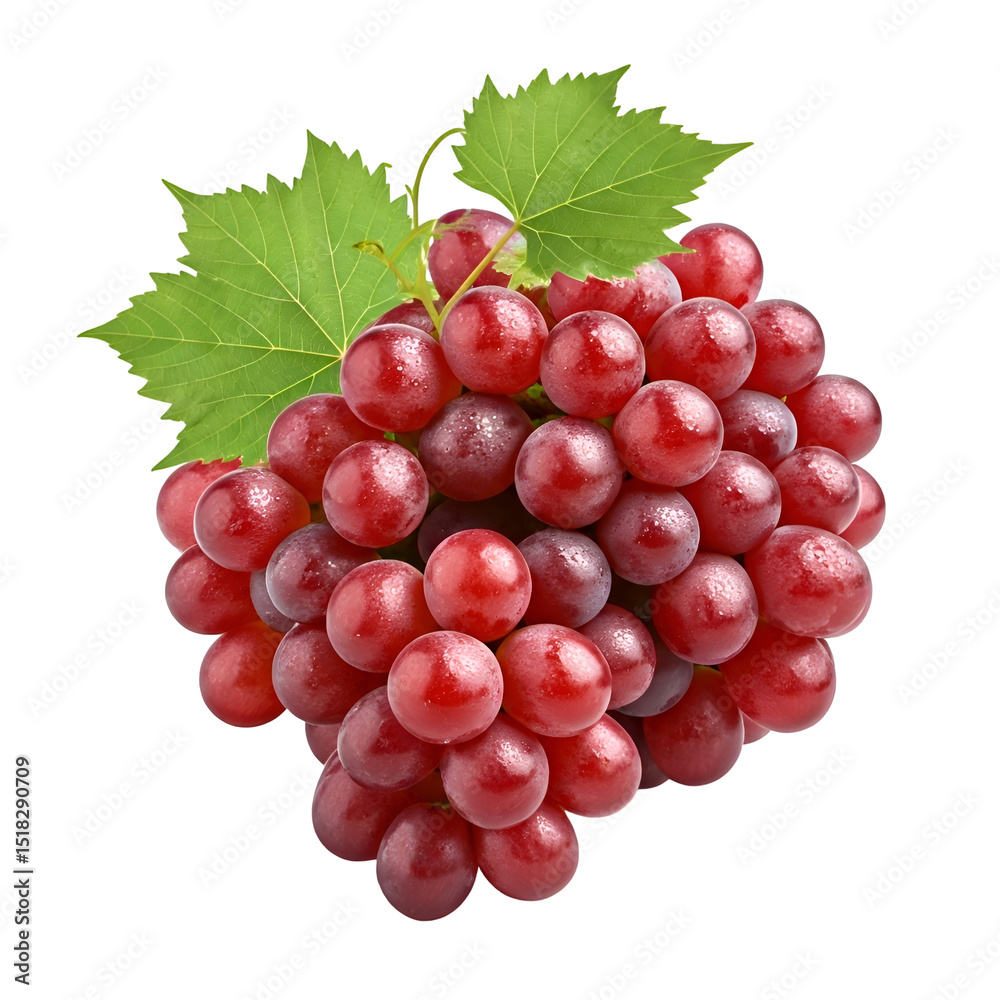 Fototapeta premium Red Grapes with Leaves, Transparent Background. Showcase Juicy Fruit with Vibrant Colors.