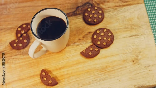 Waviness effect of Freshly brewed coffee into the cup. Coffee brewing process in the coffee maker. Romantic ambiance and macro filming with the slider