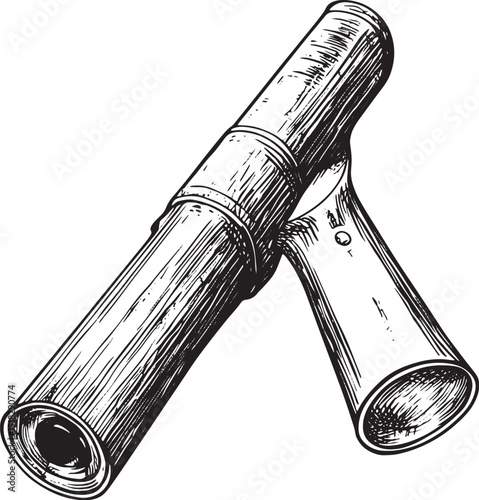 Shotgun hunting firearms cartridge engraving vector illustration. Scratch board style imitation. Black and white hand drawn image.