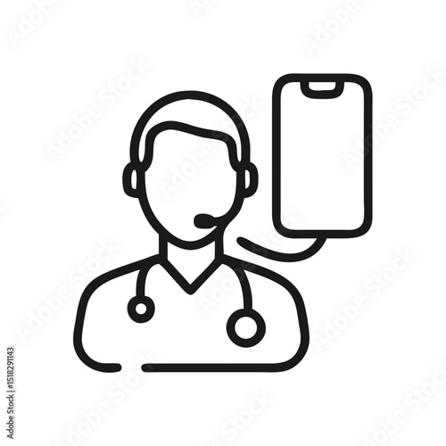 Telemedicine icon of a doctor with a headset and phone representing remote healthcare