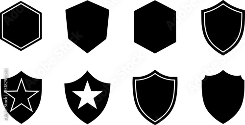 Shield icon set in vintage style. Protect shield security icon set. Shield badge quality symbol
