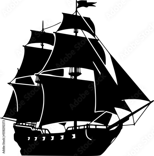 pirate ship black silhouette,pirate ship flat vector illustration
