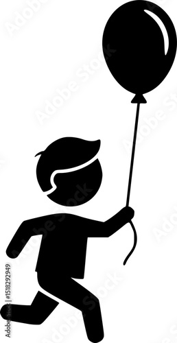 Boy Running With Balloon black simple silhouette vector
