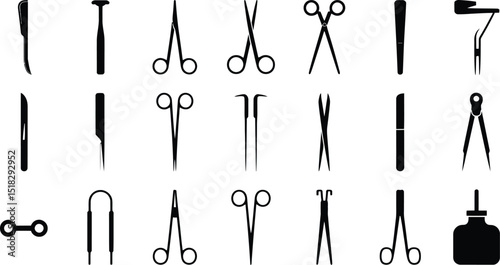 Medical surgical instruments tool silhouettes illustration for healthcare and science