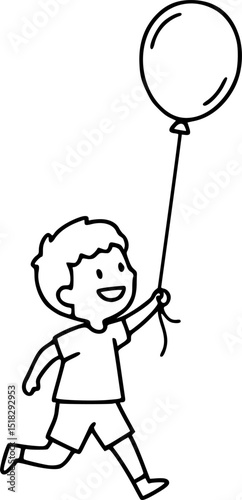 Boy Running With Balloon black simple silhouette vector
