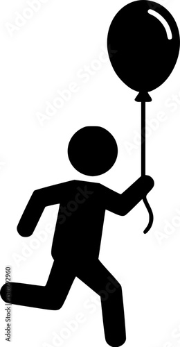 Boy Running With Balloon black simple silhouette vector
